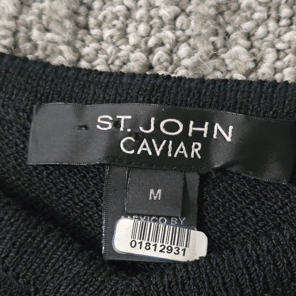 St John Caviar Black Knit Tank Top Sleeveless Stretch Scoop Neck Womens Medium - Picture 2 of 6